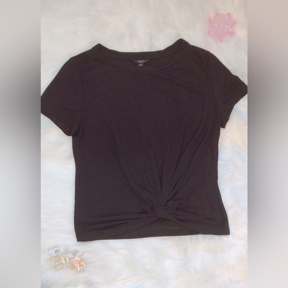 Guess Black Criss Cross Tie Short Sleeve Shirt